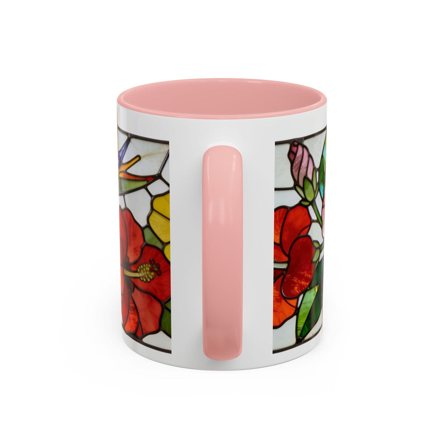 Stained Glass Tropical Flower Coffee Mug — Hibiscus & Bird of Paradise Accent Mug