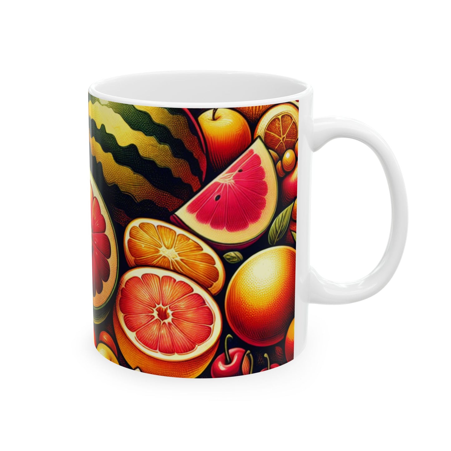 Vibrant Citrus & Watermelon Ceramic Mug — Colorful Fruit Pattern Coffee Cup (11oz/15oz)