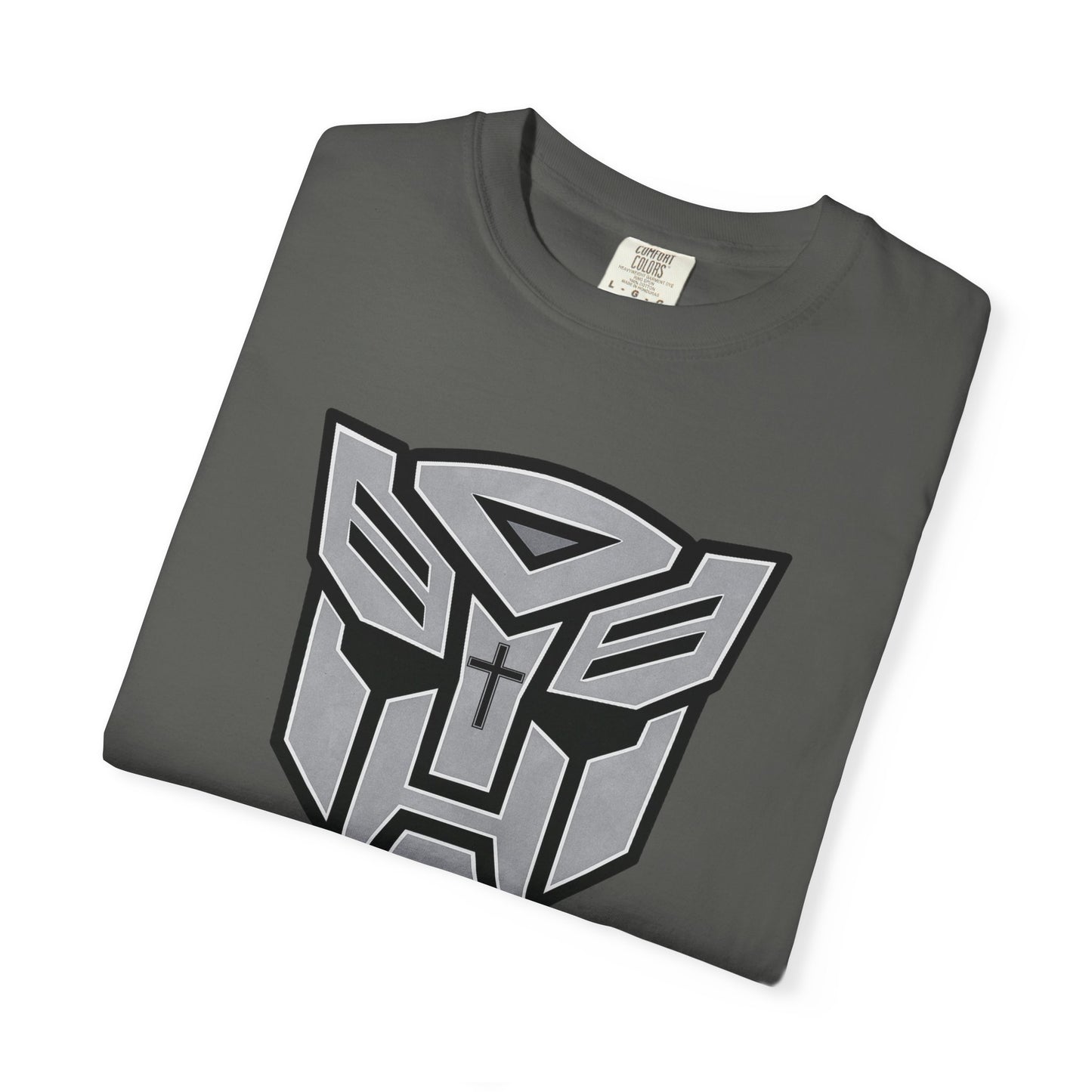 Transformed Graphic Tee — "Transformed" Romans 12:2 Christian Transformer Logo T-Shirt