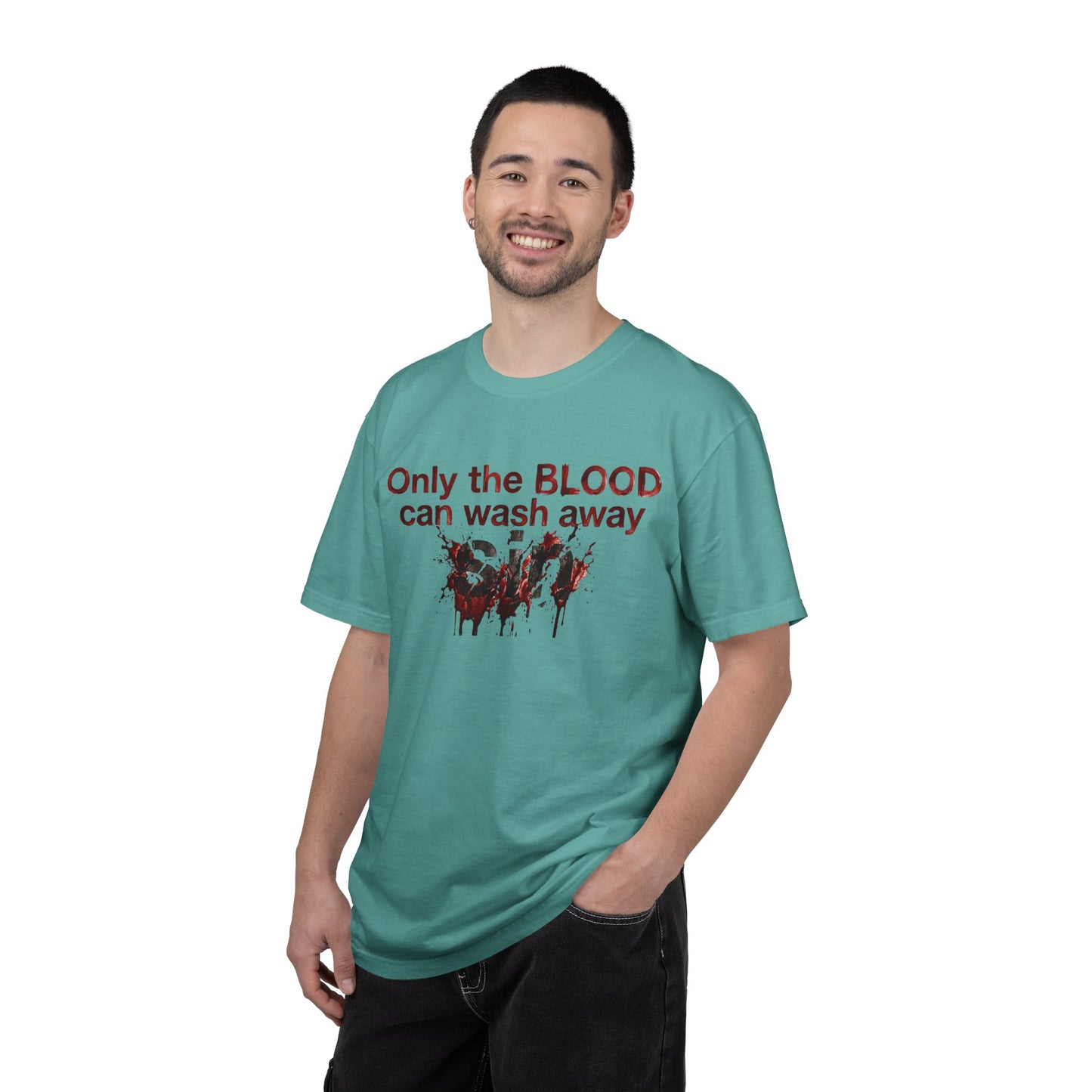 Graphic T-Shirt "Only the BLOOD Can Wash Away Sin" - Gothic Christian Message Tee