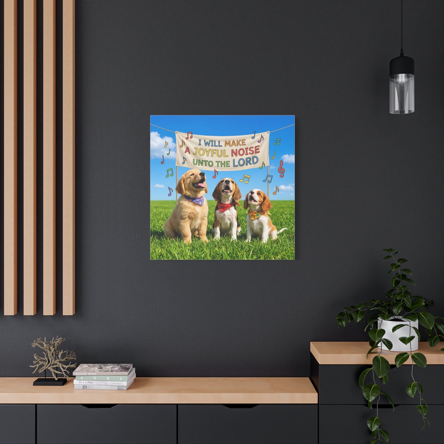 Joyful Noise Puppies Canvas Wall Art — Religious Christian Bible Verse 'I Will Make A Joyful Noise Unto The Lord'