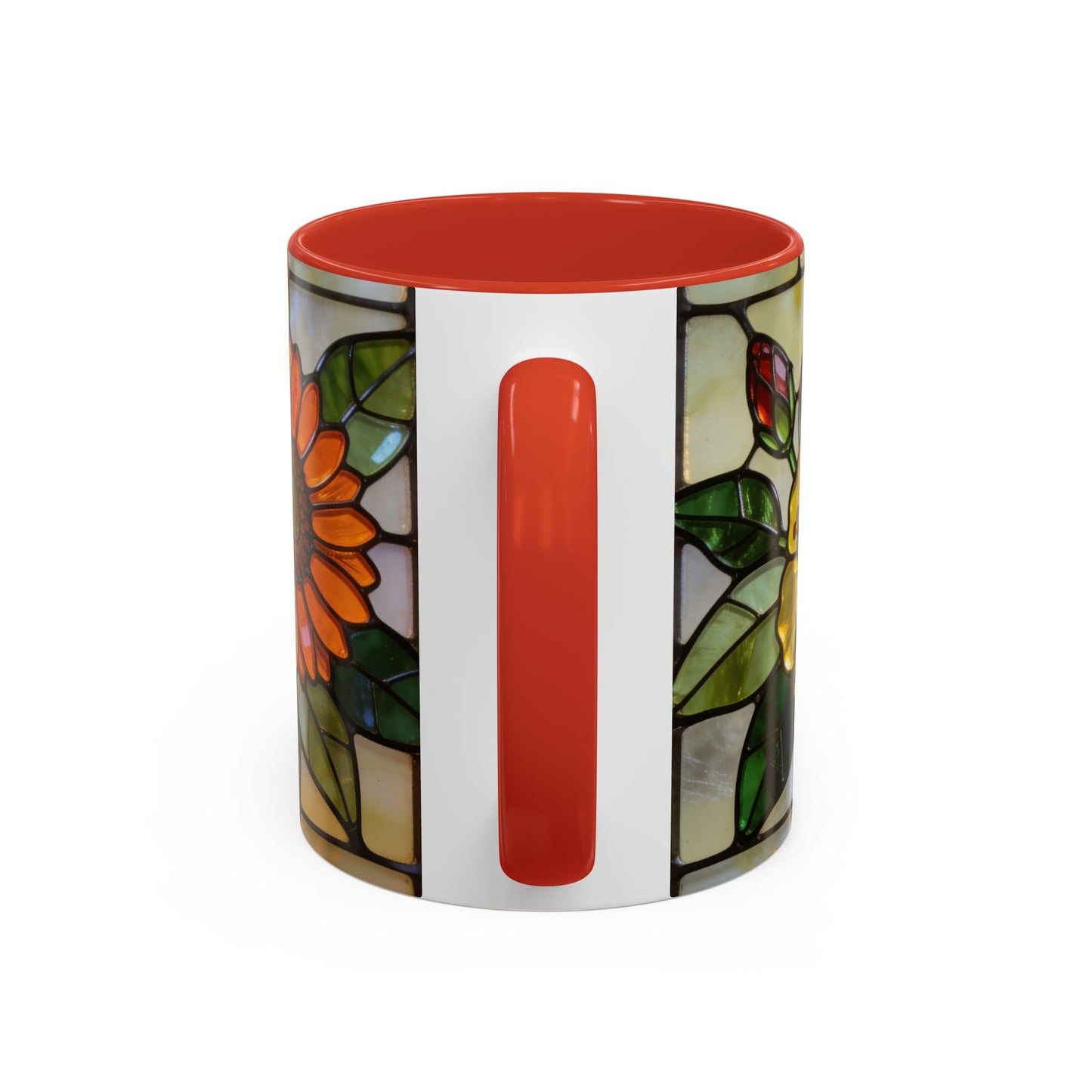 Floral Stained Glass Accent Coffee Mug – Hibiscus & Sunflower Design (11/15oz)