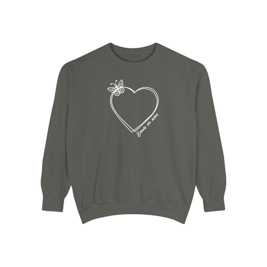Garment-Dyed Heart Sweatshirt - 'Beauty for ashes' Design with butterfly