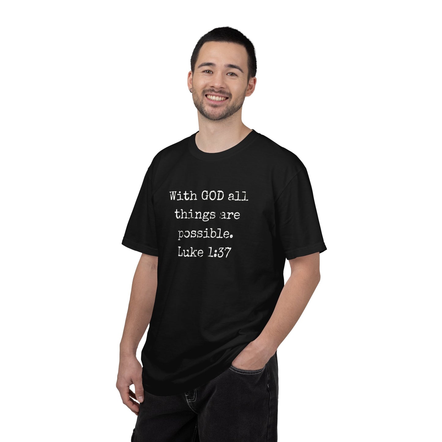 Luke 1:37 Bible Verse T-Shirt — "With GOD all things are possible" Faith Tee