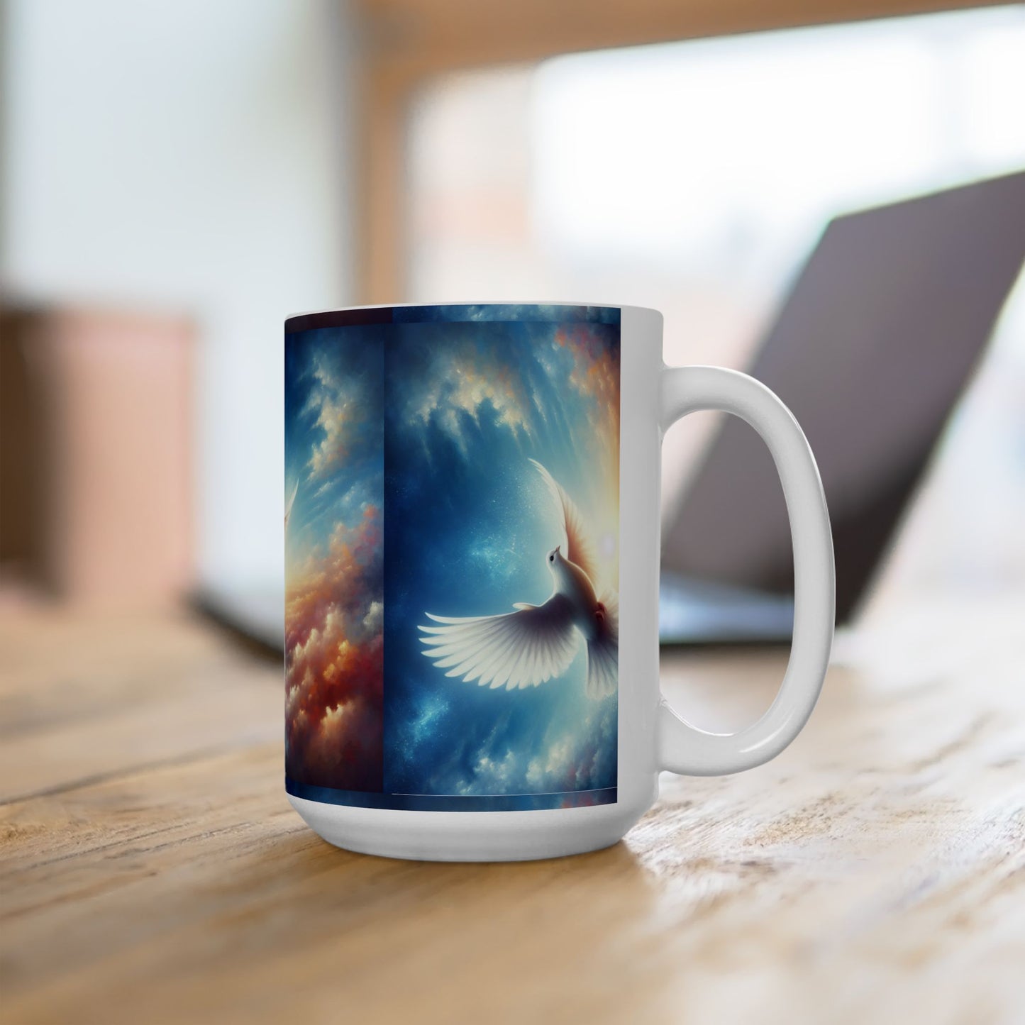 Dove in Sunrise Ceramic Mug — Inspirational Peace Coffee Cup (11oz & 15oz)