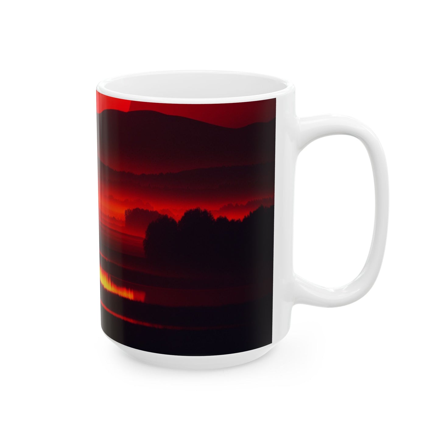 Red Sunset Mountain Ceramic Mug — Atmospheric Landscape Coffee Cup (11oz & 15oz)