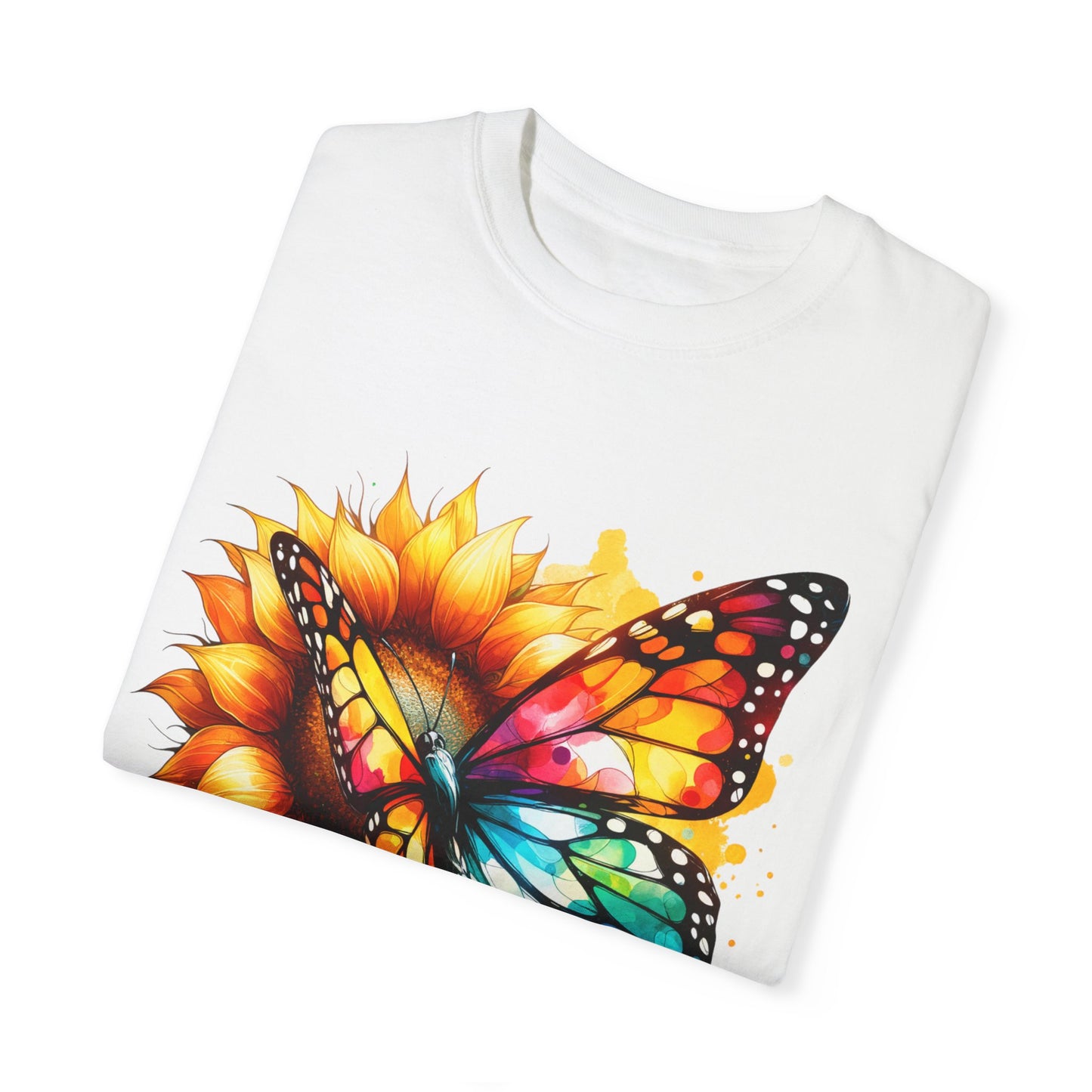 Vibrant Butterfly and Sunflower Unisex T-Shirt - Colorful Nature Art Tee