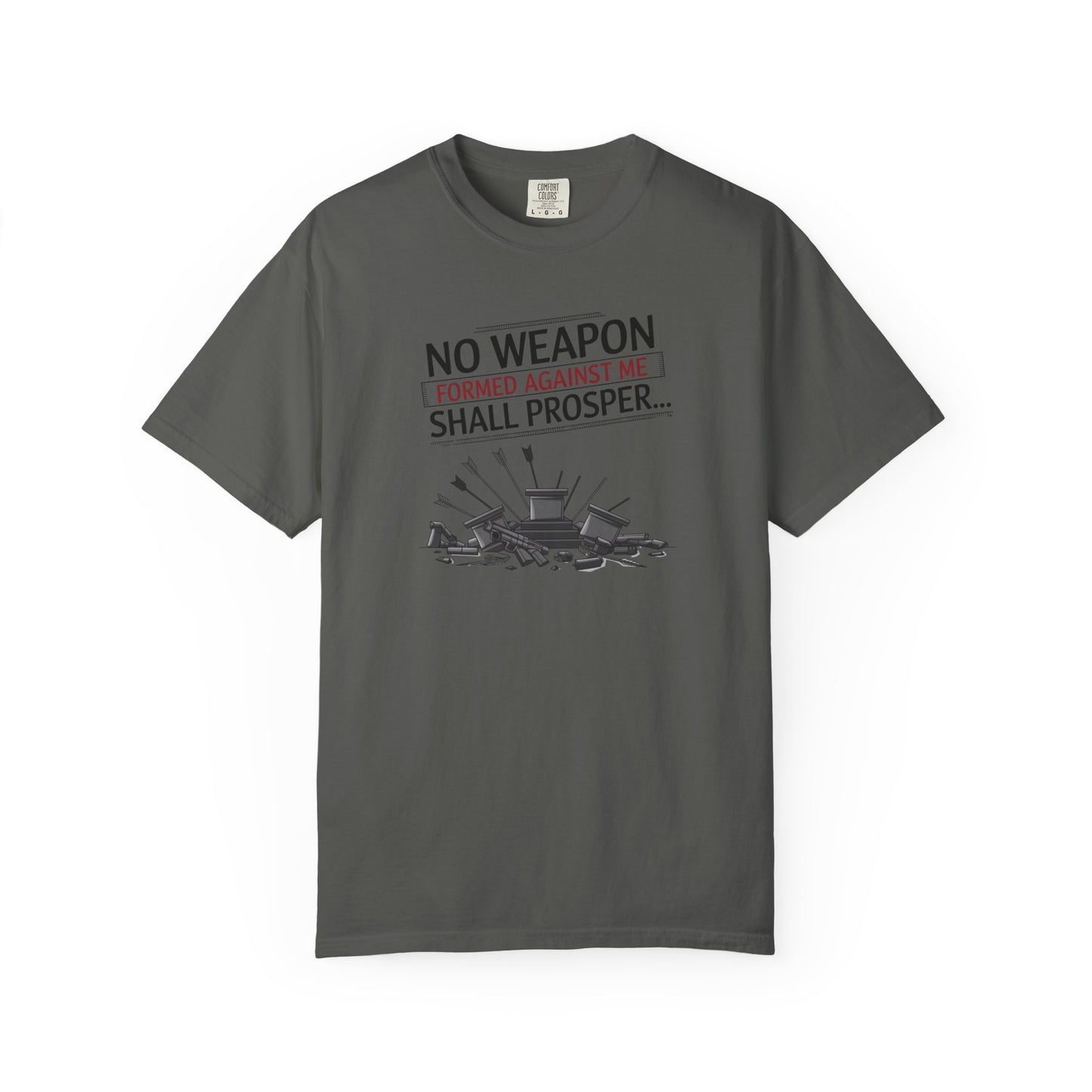No Weapon Formed Against Me Shall Prosper T-Shirt — Isaiah 54:17 Christian Faith Tee