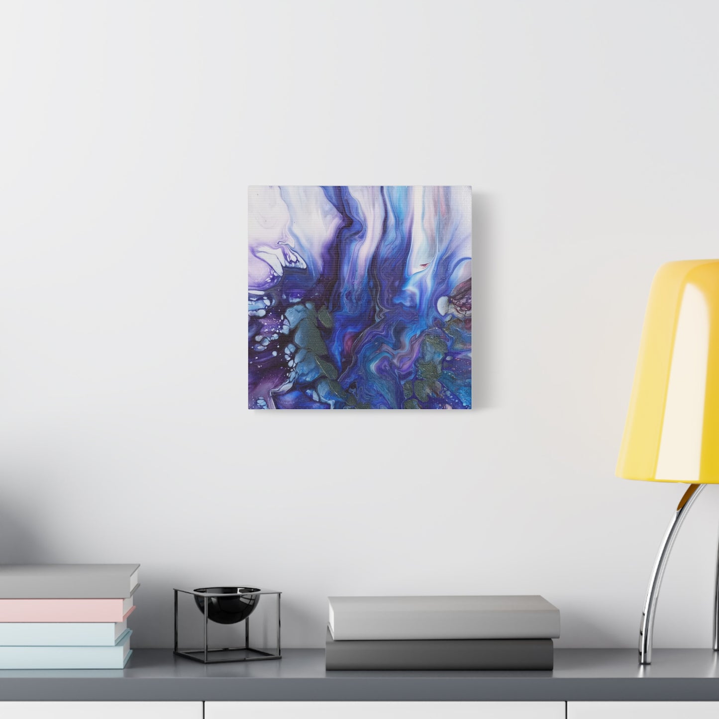 Abstract Ocean Blue Acrylic Pour Matte Canvas - Stretched Wall Art