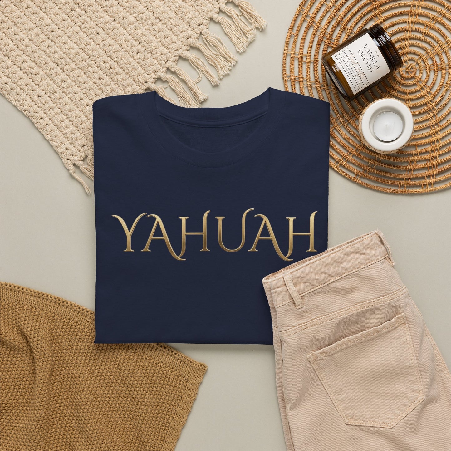 Yahuah Script Tee Gold Lettering Faith T-Shirt