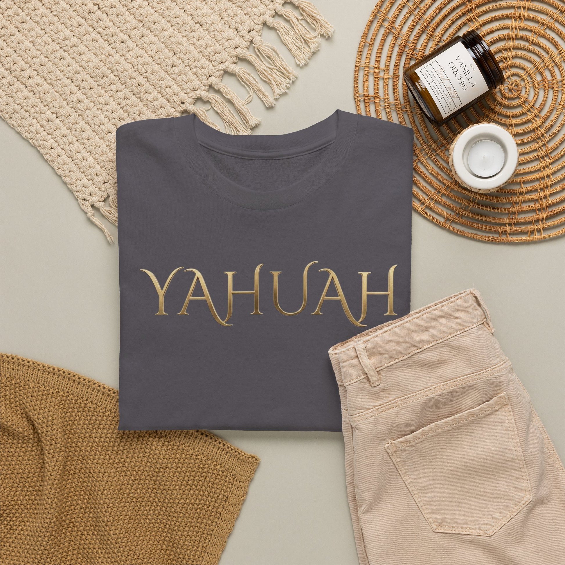 Yahuah Script Tee Gold Lettering Faith T-Shirt