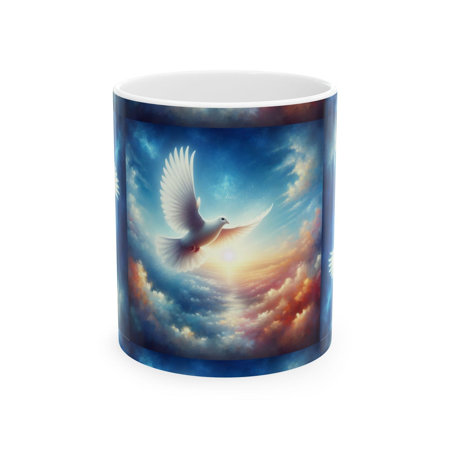 Dove in Sunrise Sky Ceramic Mug — Inspirational Faith & Sympathy Gift (11oz & 15oz)