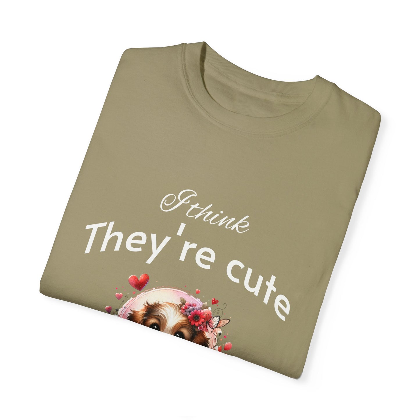Cute Puppy Love adorned with hearts and beautiful flowers Unisex Garment-Dyed T-Shirt - Perfect for Dog Lovers