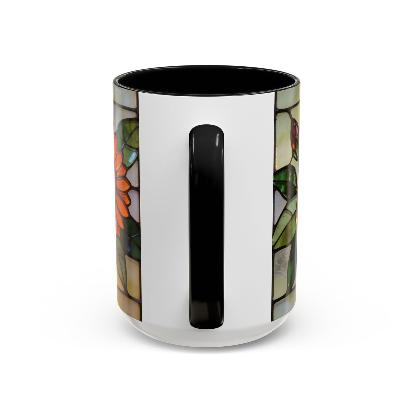 Floral Stained Glass Accent Coffee Mug – Hibiscus & Sunflower Design (11/15oz)