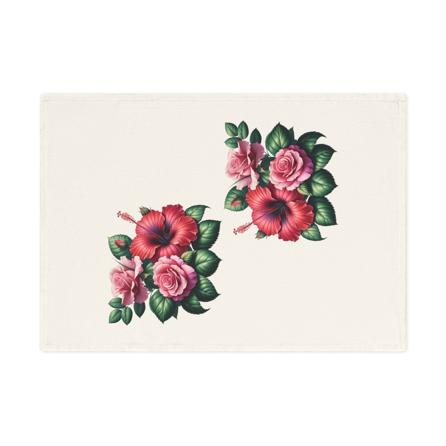 Vintage Hibiscus and Rose Design - 100% Organic Cotton Tea Towel