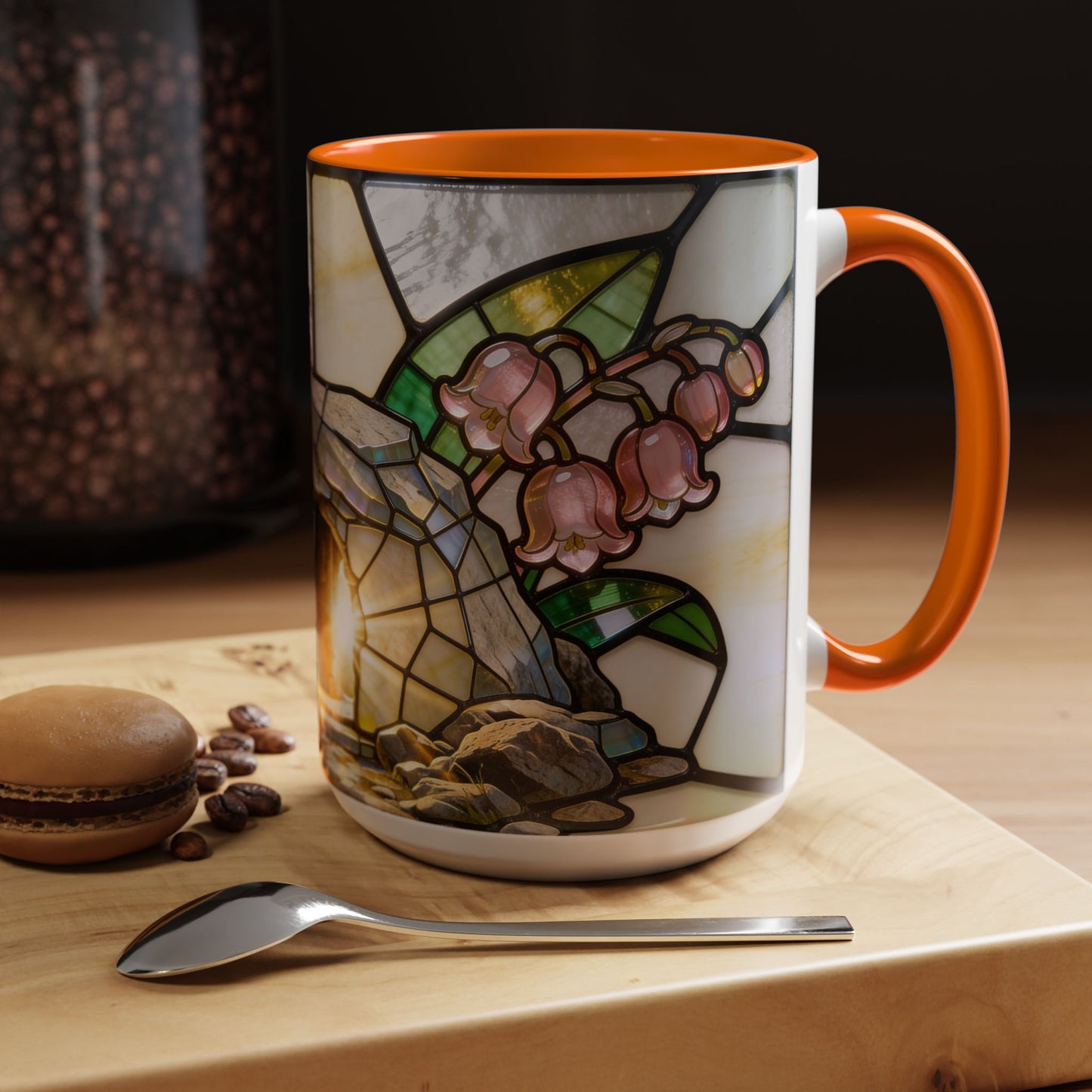 Stained Glass Garden Accent Mug – Floral Lily of the Valley Sunrise 11/15oz