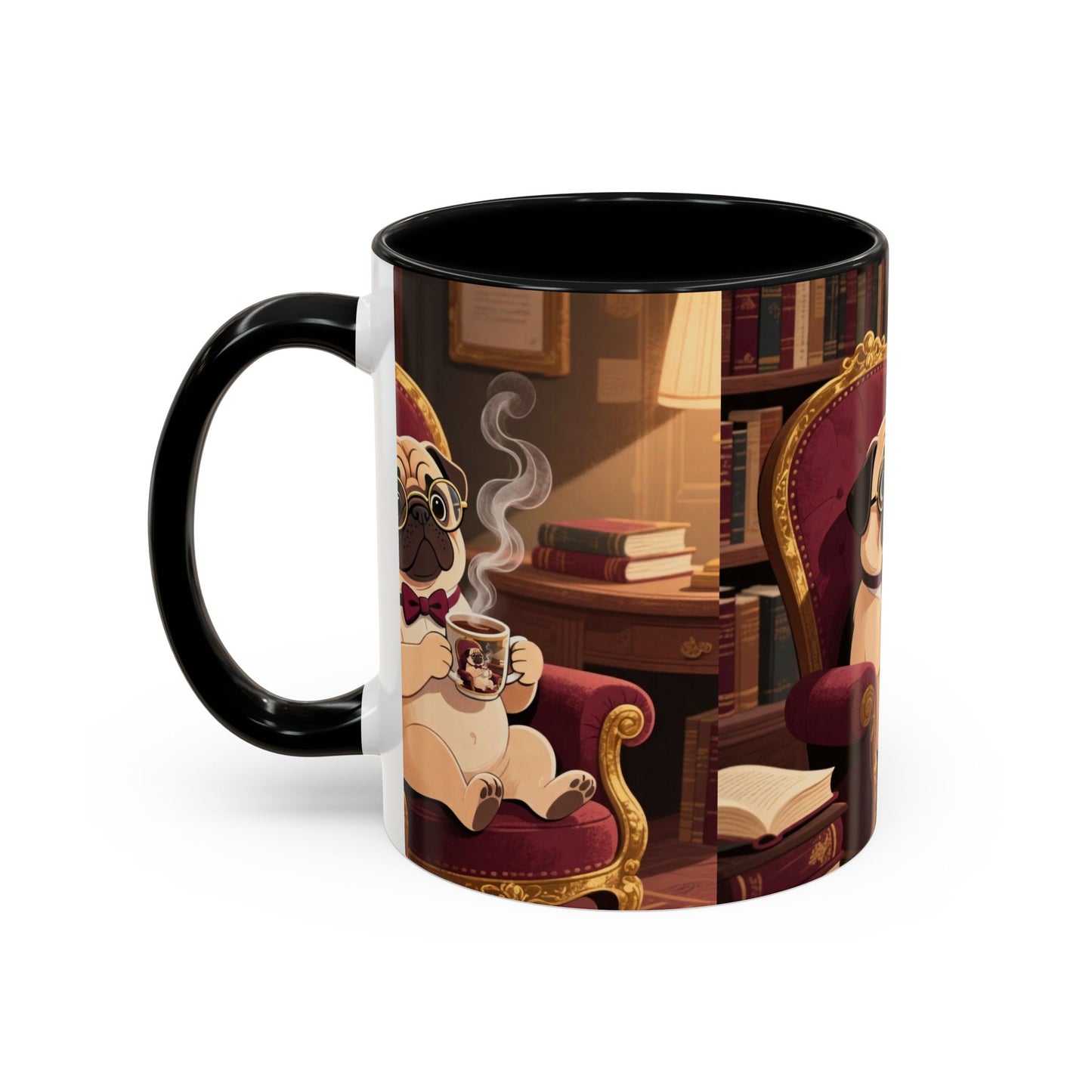 Pug in Armchair Coffee Mug — Cozy Literary Tea & Coffee Cup (11/15oz)