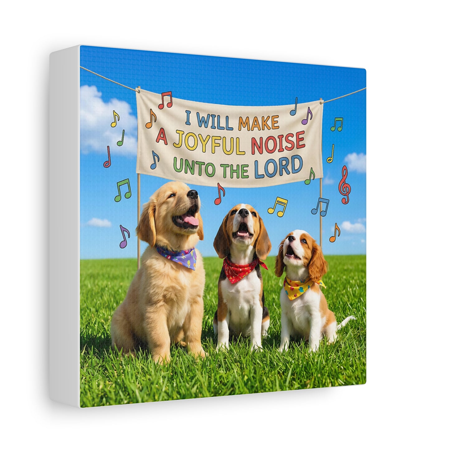 Joyful Noise Puppies Canvas Wall Art — Religious Christian Bible Verse 'I Will Make A Joyful Noise Unto The Lord'