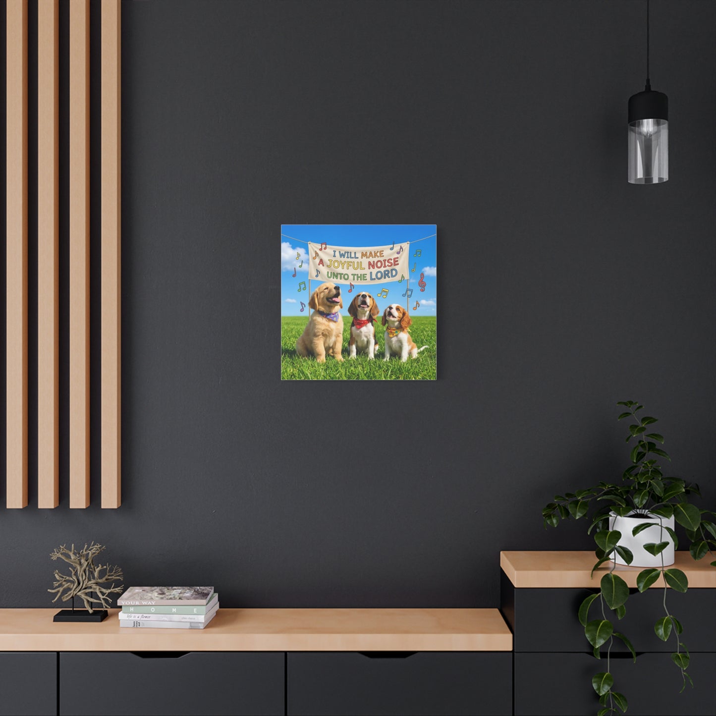 Joyful Noise Puppies Canvas Wall Art — Religious Christian Bible Verse 'I Will Make A Joyful Noise Unto The Lord'
