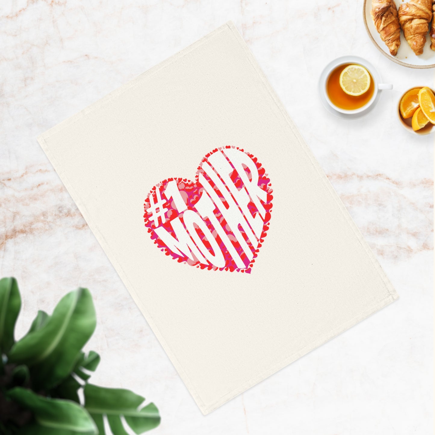 #1 Mother Cotton Tea Towel - Heart Design, Perfect Gift for Mom