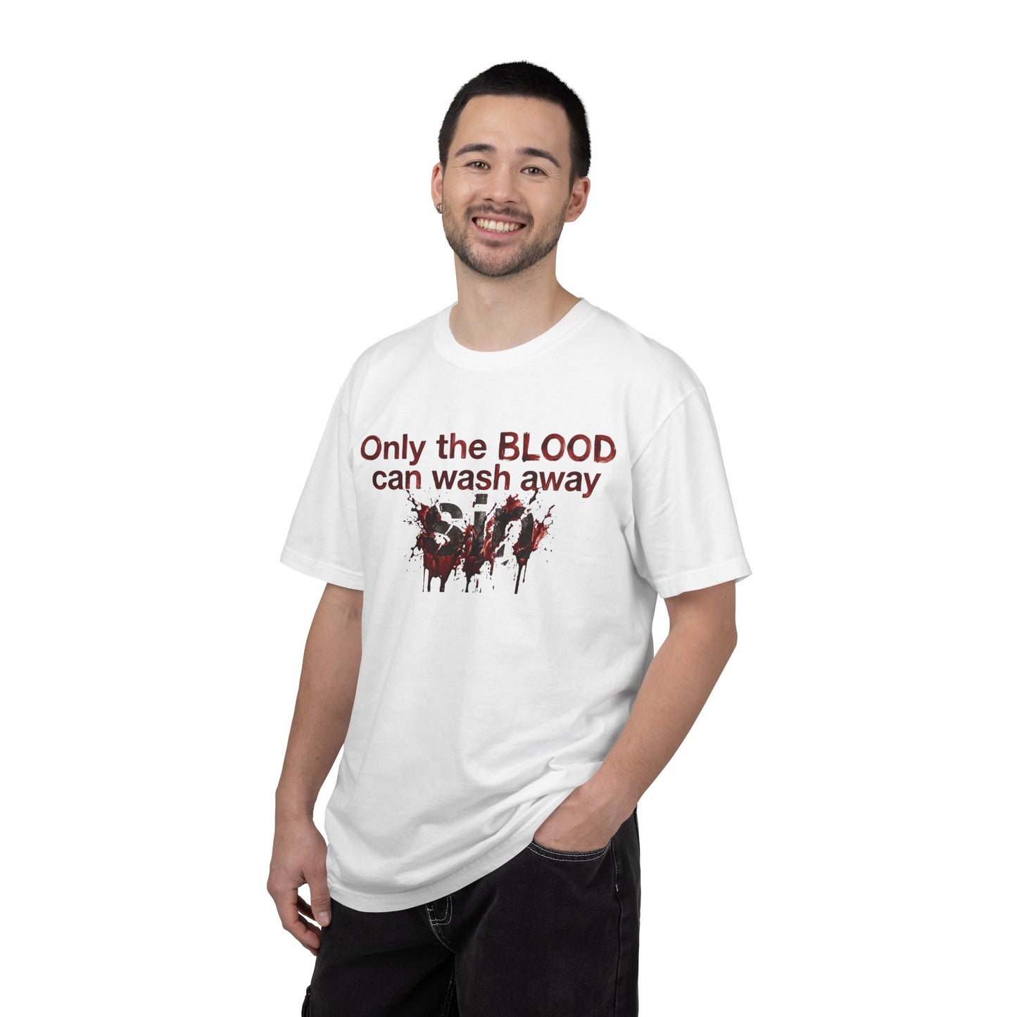 Graphic T-Shirt "Only the BLOOD Can Wash Away Sin" - Gothic Christian Message Tee
