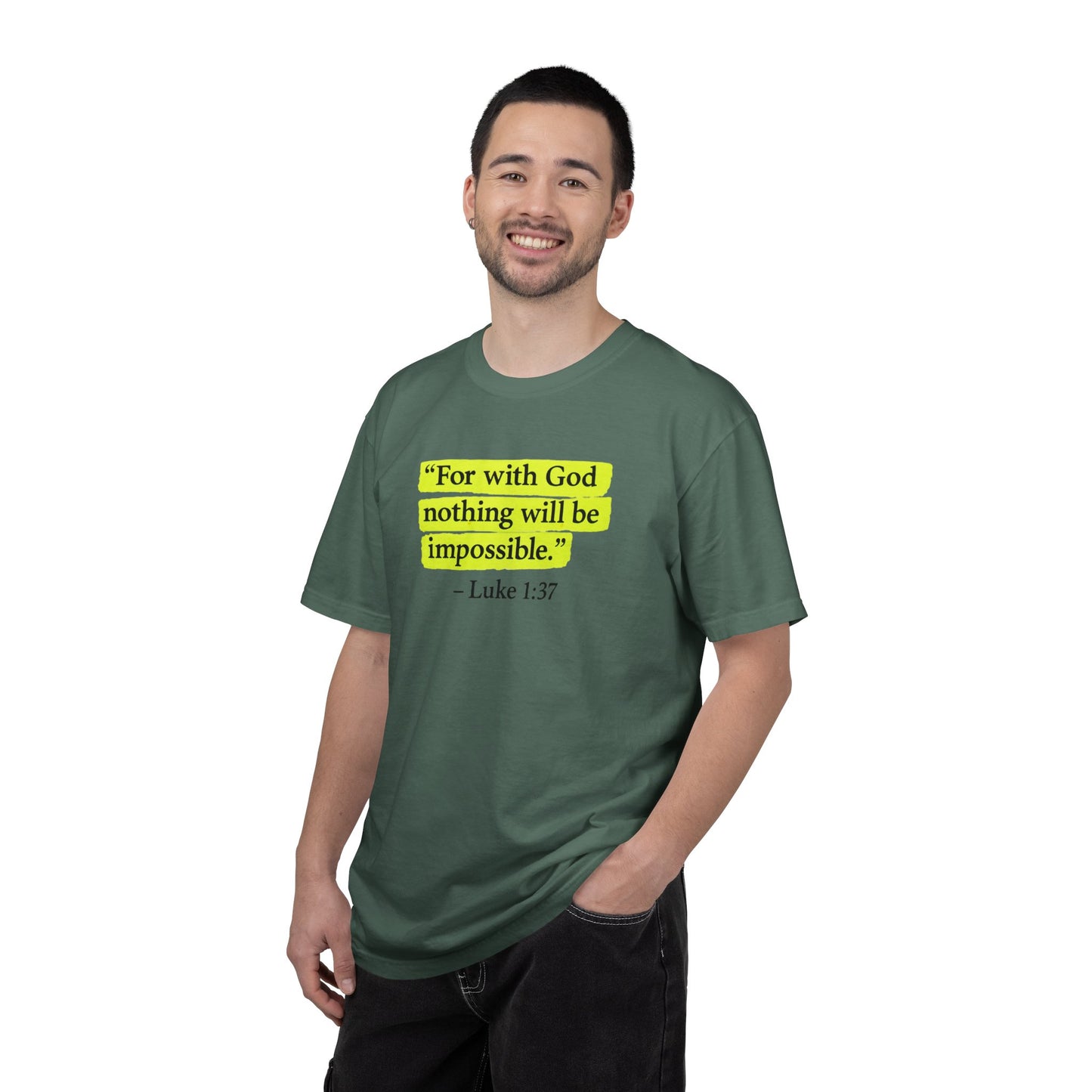Luke 1:37 Bible Verse T-Shirt — "With GOD all things are possible"  Faith Tee