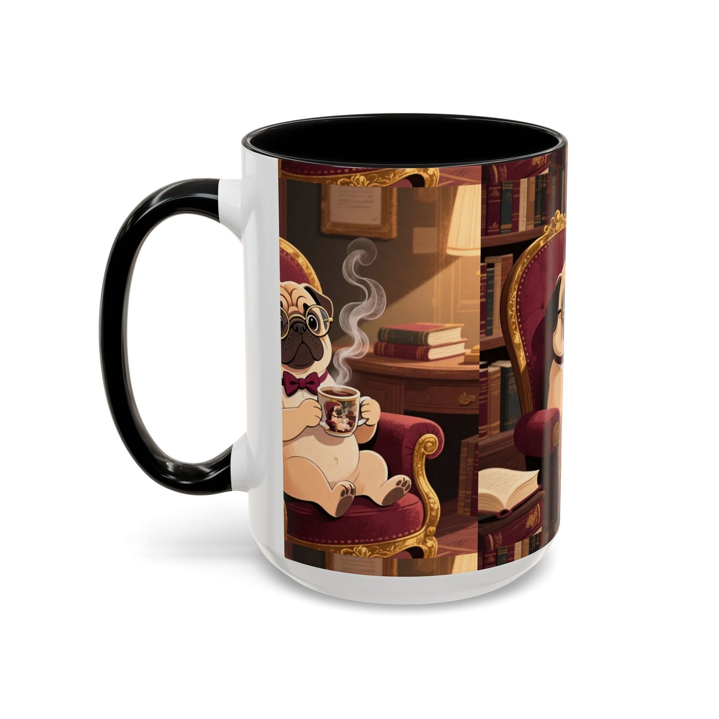Pug in Armchair Coffee Mug — Cozy Literary Tea & Coffee Cup (11/15oz)