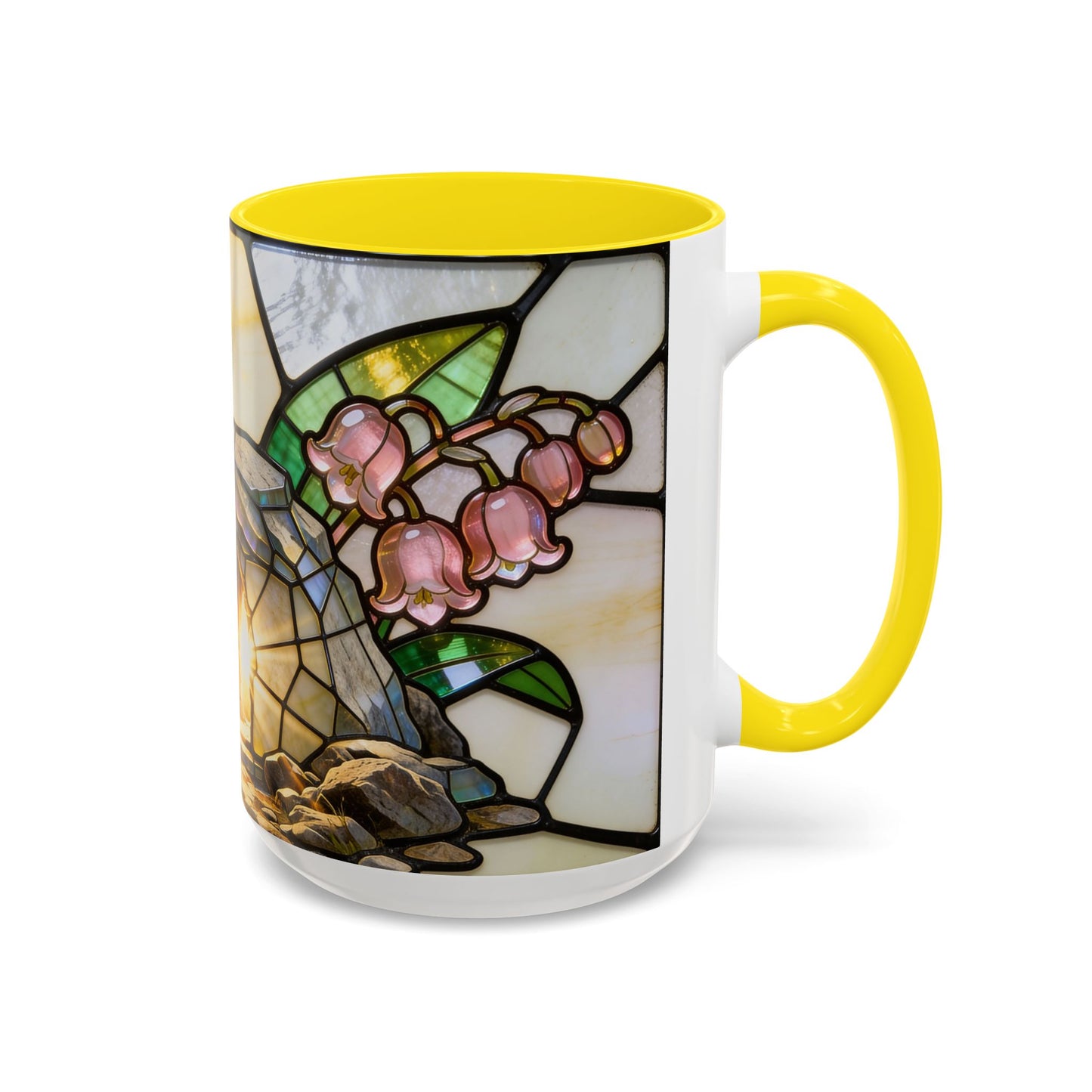 Stained Glass Garden Accent Mug – Floral Lily of the Valley Sunrise 11/15oz