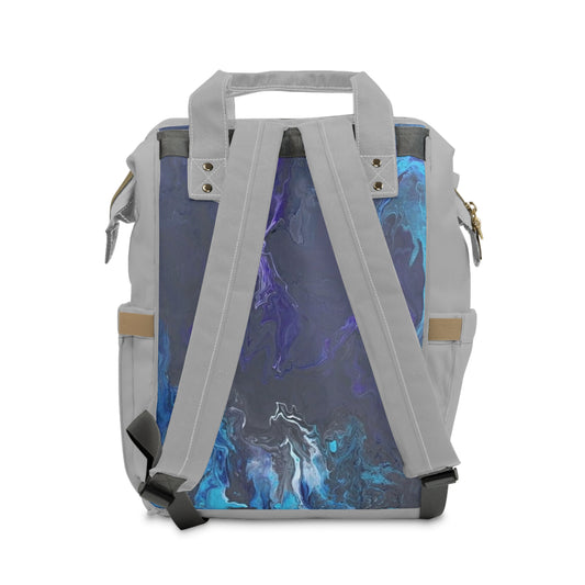 Acrylic Pouring Art Diaper Backpack — Cool Colors Design, Multifunctional Baby Bag & Mom Gift