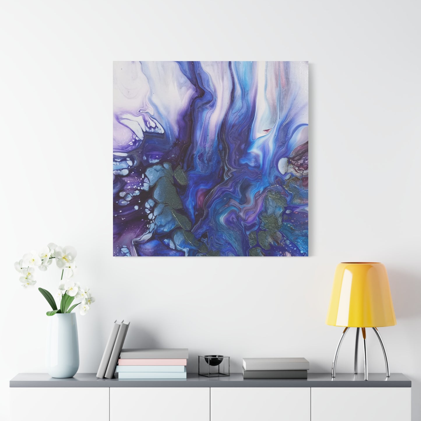 Abstract Ocean Blue Acrylic Pour Matte Canvas - Stretched Wall Art
