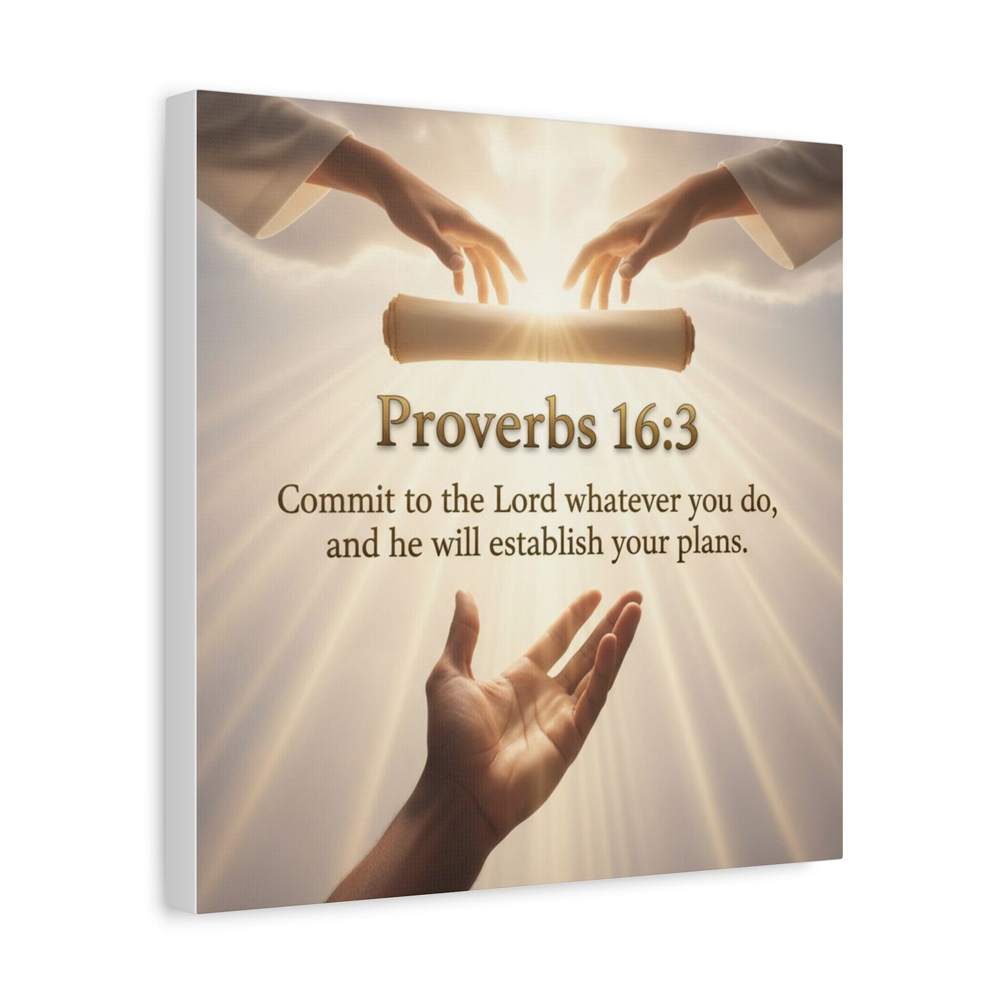 Proverbs 16:3 Canvas Print — "Commit to the Lord" Christian Wall Art, Motivational Faith Gift