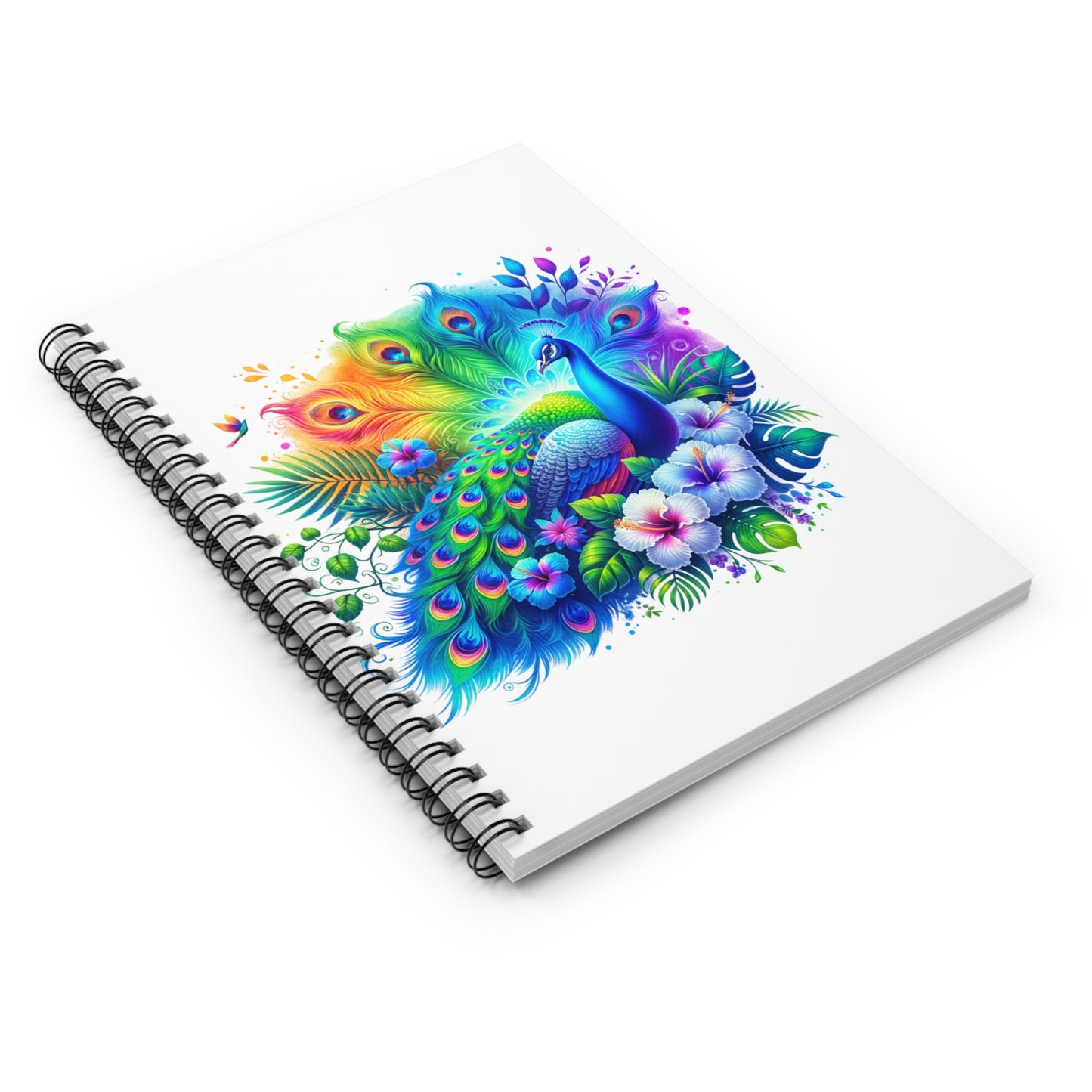 Colorful Peacock Spiral Notebook - Ruled Line - Perfect for Art Lovers and Floral Enthusiasts