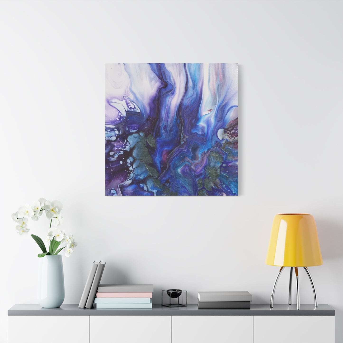 Abstract Ocean Blue Acrylic Pour Matte Canvas - Stretched Wall Art