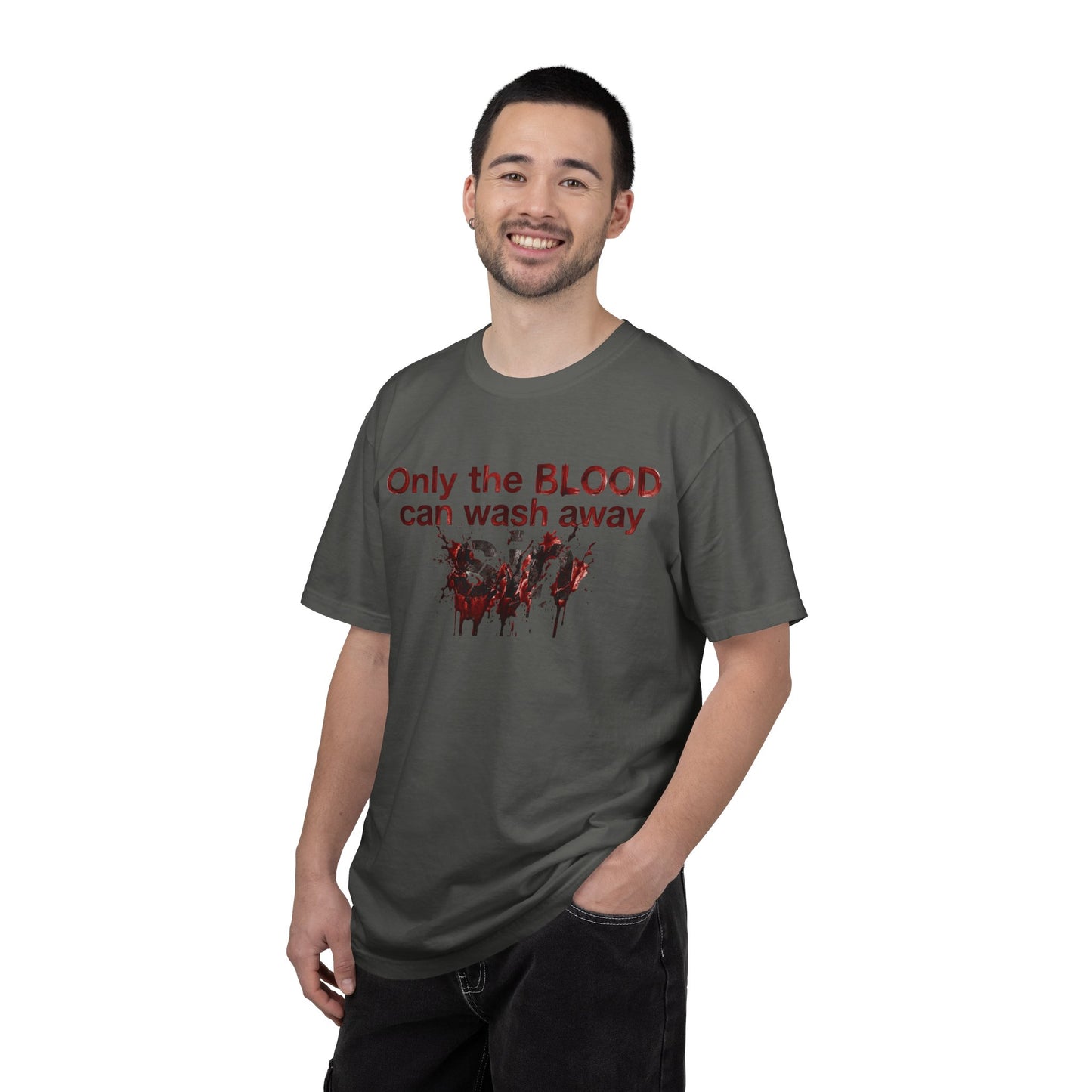 Graphic T-Shirt "Only the BLOOD Can Wash Away Sin" - Gothic Christian Message Tee