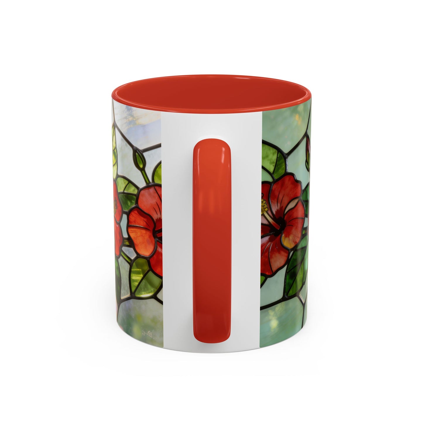 Stained Glass Floral Accent Coffee Mug — Hibiscus & Sunflower Art (11/15oz)