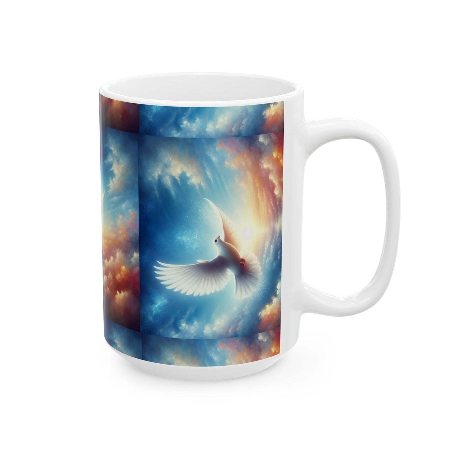 Dove in Sunrise Sky Ceramic Mug — Inspirational Faith & Sympathy Gift (11oz & 15oz)