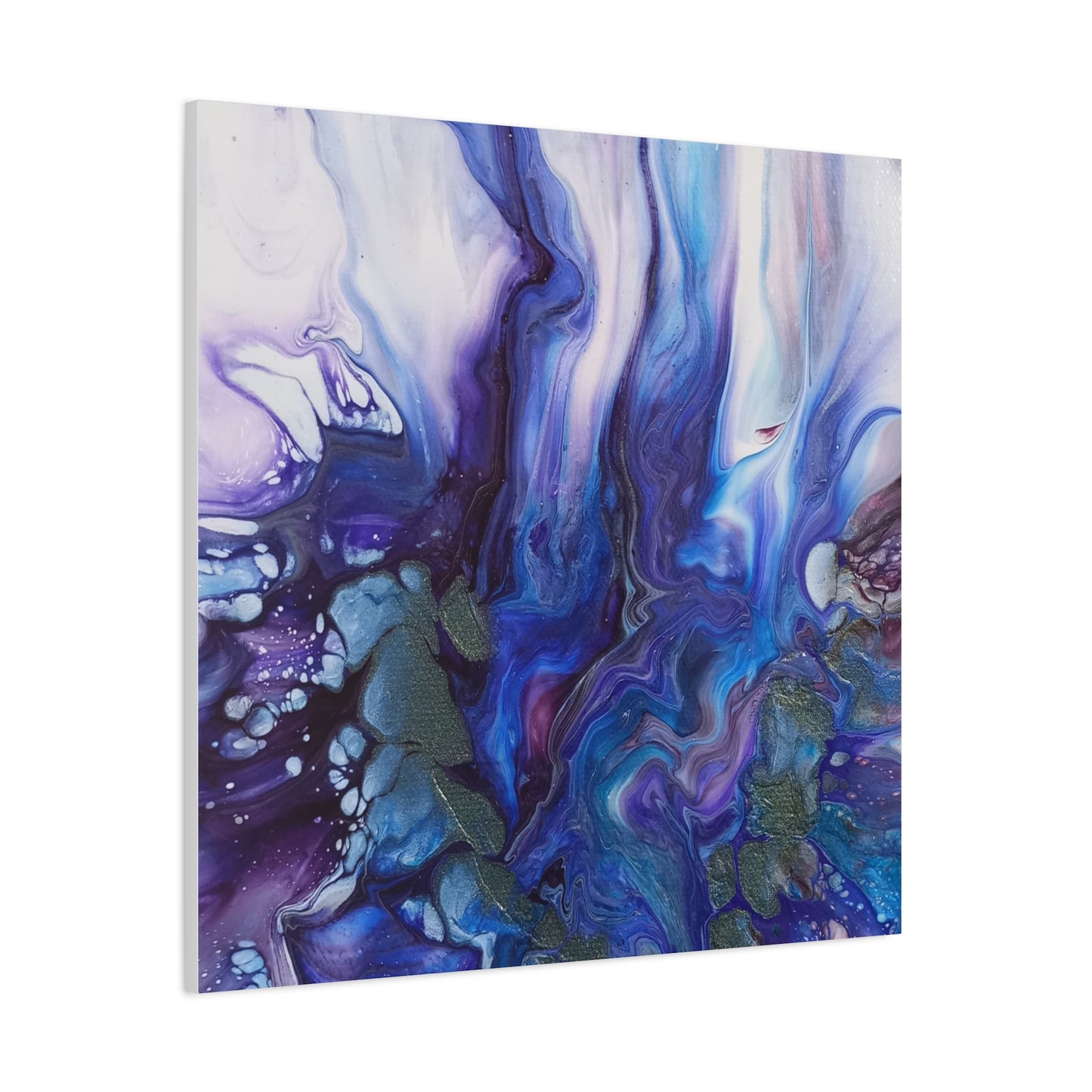 Abstract Ocean Blue Acrylic Pour Matte Canvas - Stretched Wall Art