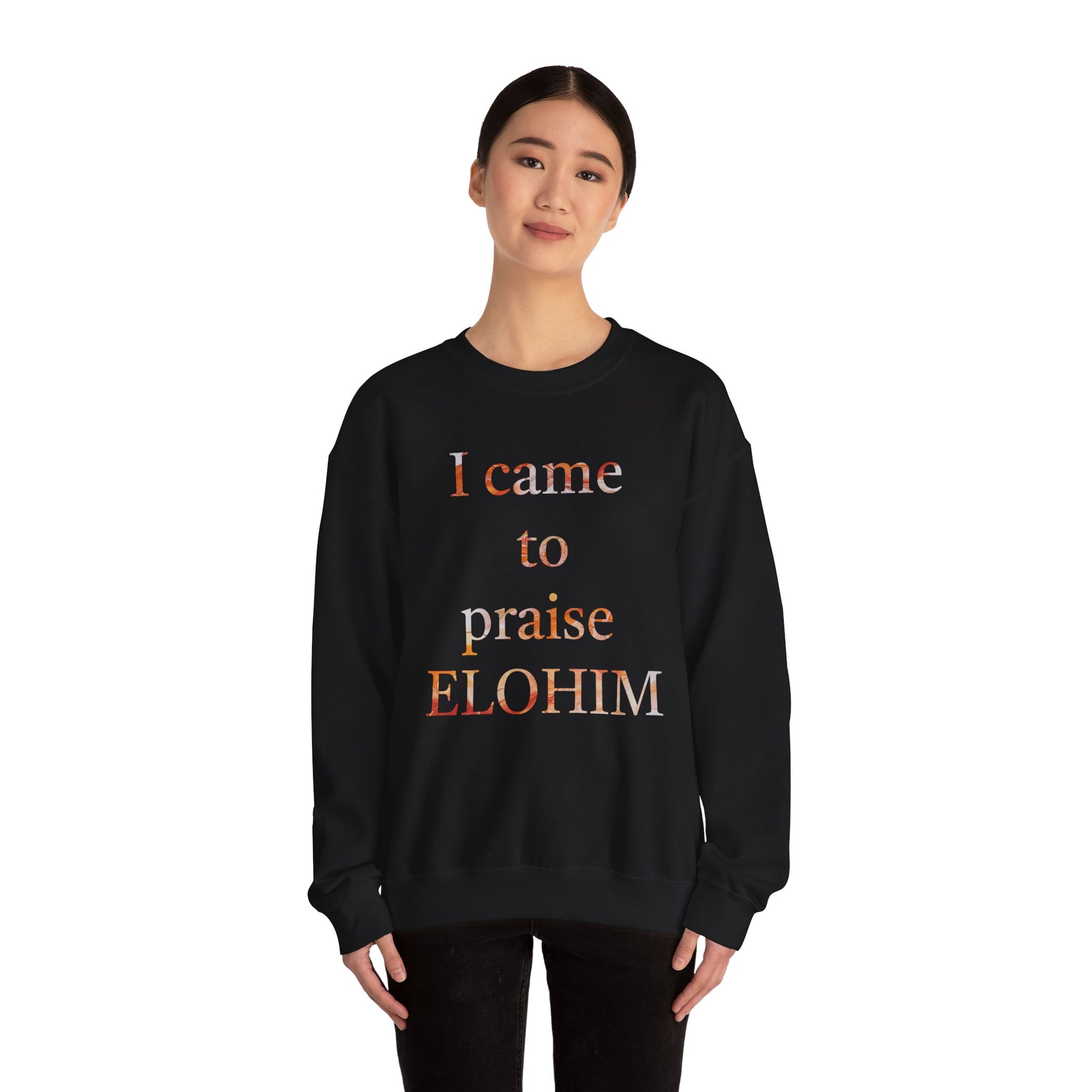 Crewneck Sweatshirt - Acrylic Pouring Paint mask for 'I Came to Praise Elohim'  Inspirational Design - Inspire par Dieu