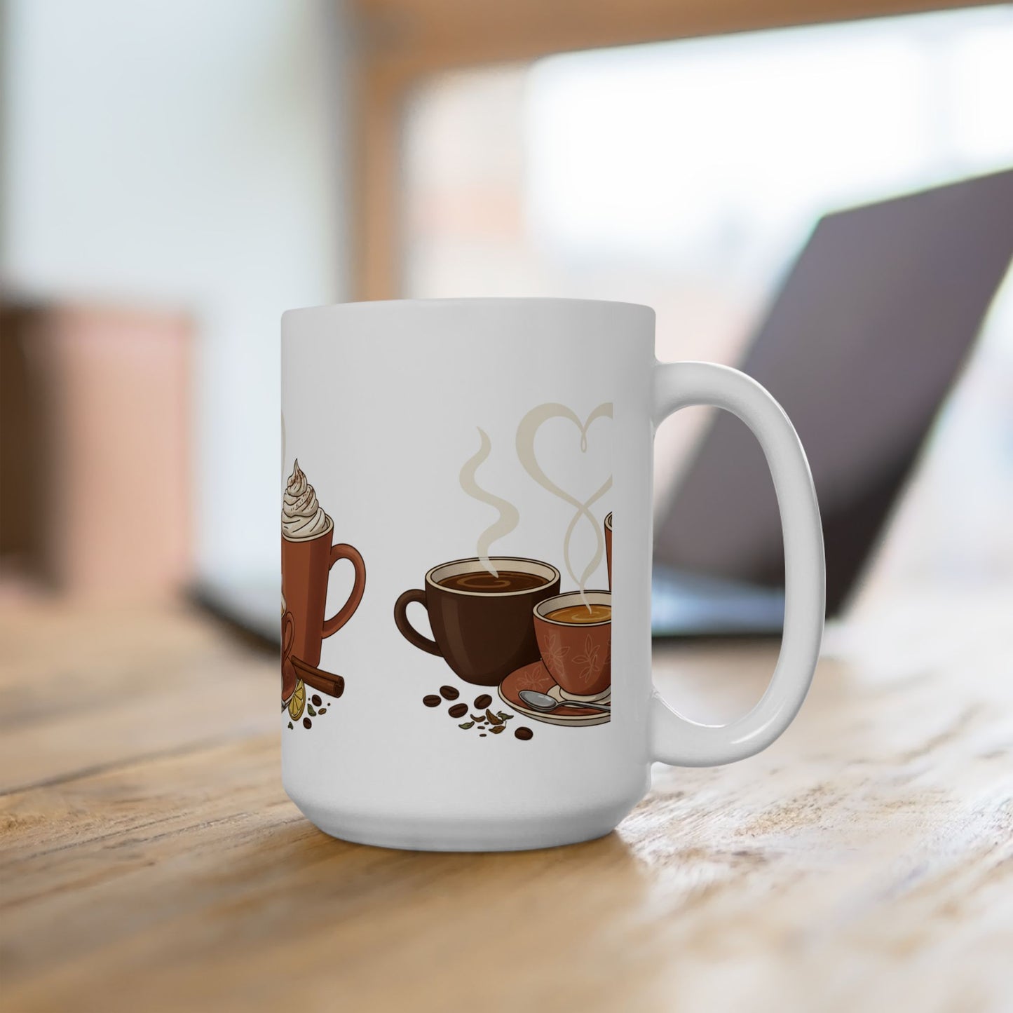 Coffee Lovers Mug - Trio of Hot Drinks Illustration (11oz, 15oz)