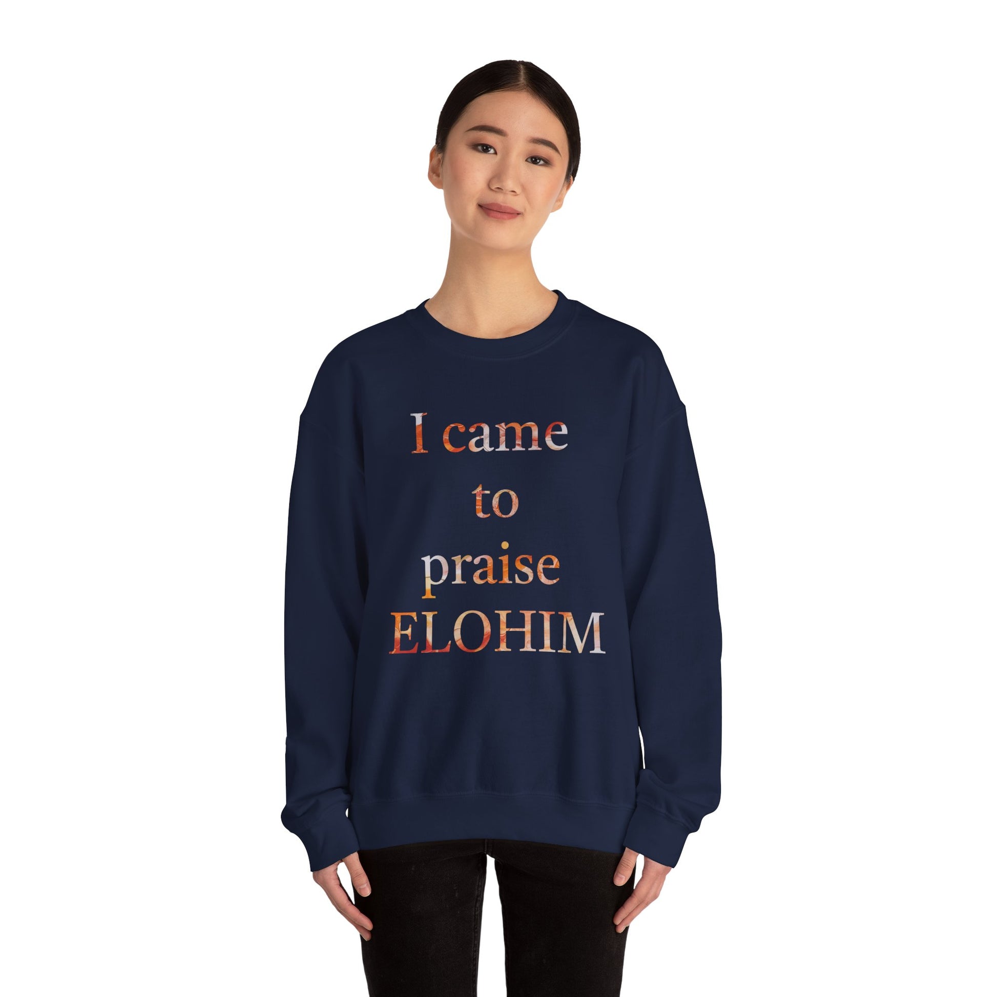 Crewneck Sweatshirt - Acrylic Pouring Paint mask for 'I Came to Praise Elohim'  Inspirational Design - Inspire par Dieu