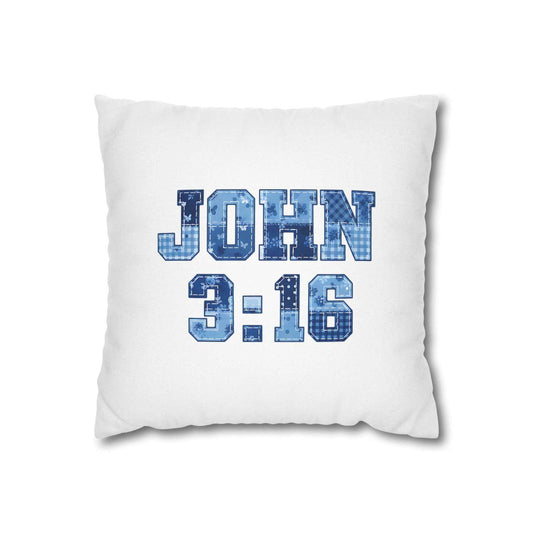 John 3:16 Decorative Pillowcase — Blue Patterned Scripture Throw Pillow