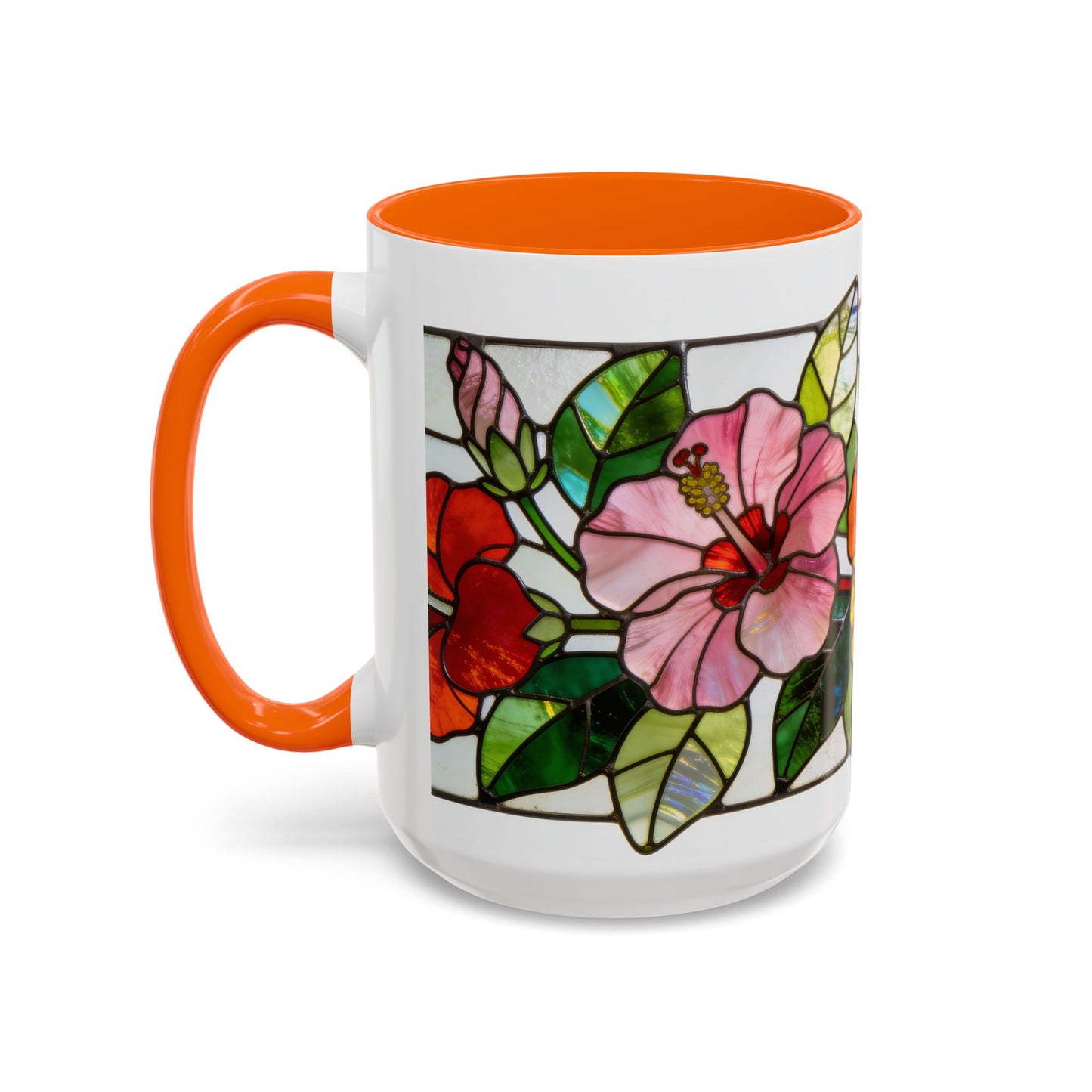 Stained Glass Tropical Flower Coffee Mug — Hibiscus & Bird of Paradise Accent Mug