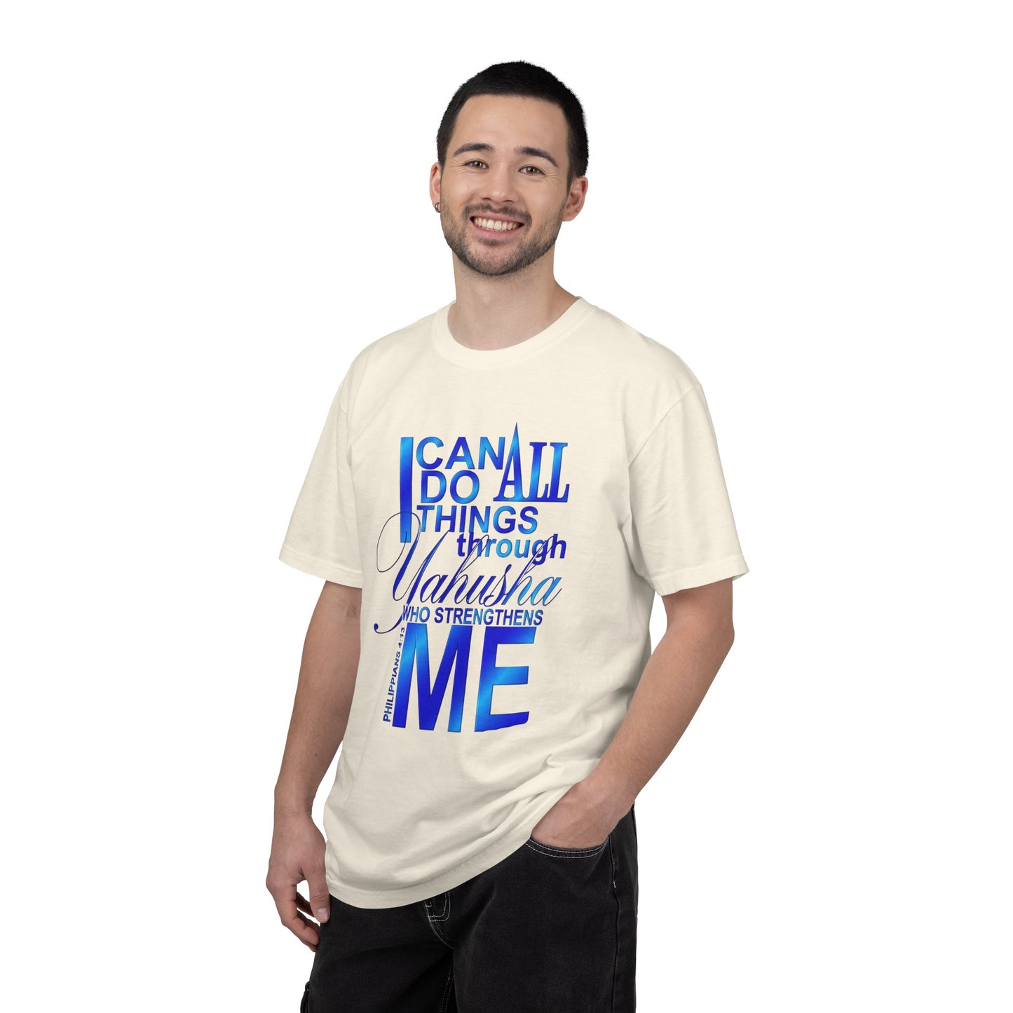 Inspirational Faith T-Shirt — "I Can Do All Things Through Yahusha Who Strengthens Me"