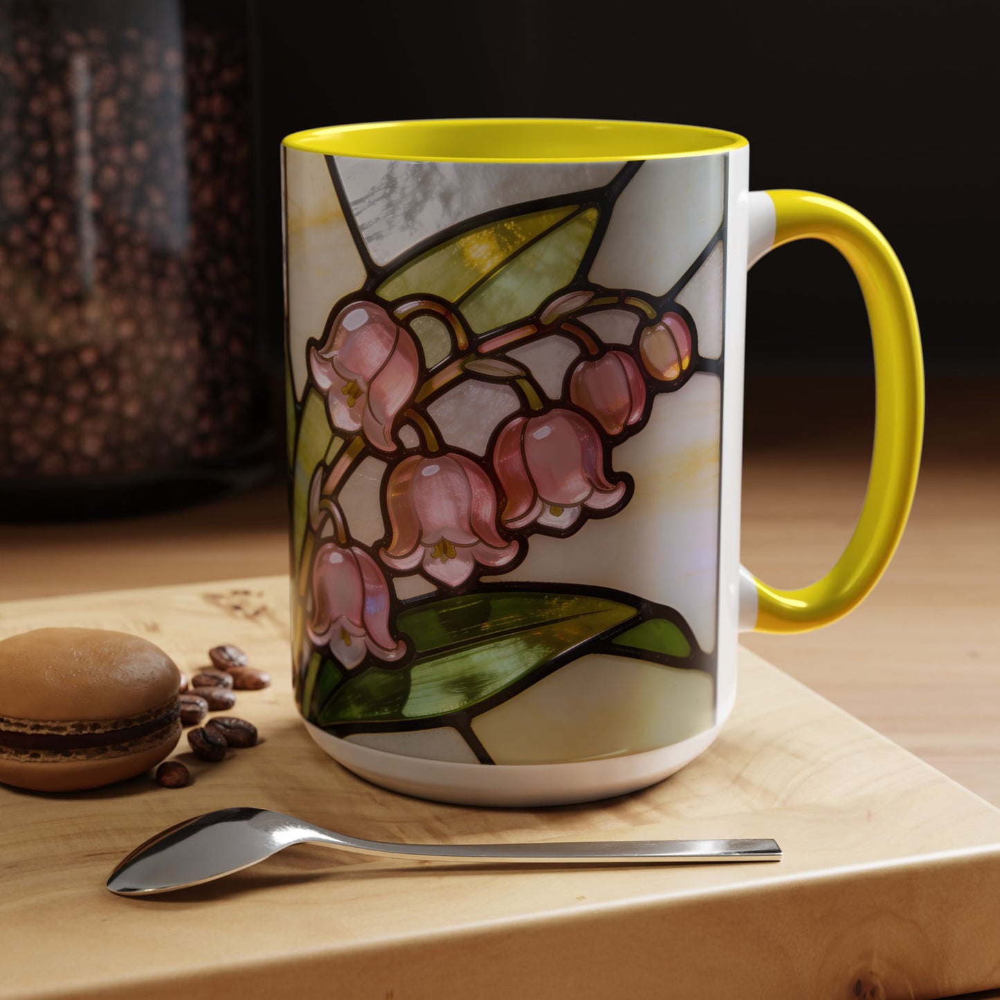 Stained Glass Lily of the Valley Accent Coffee Mug — Floral 11/15oz Gift