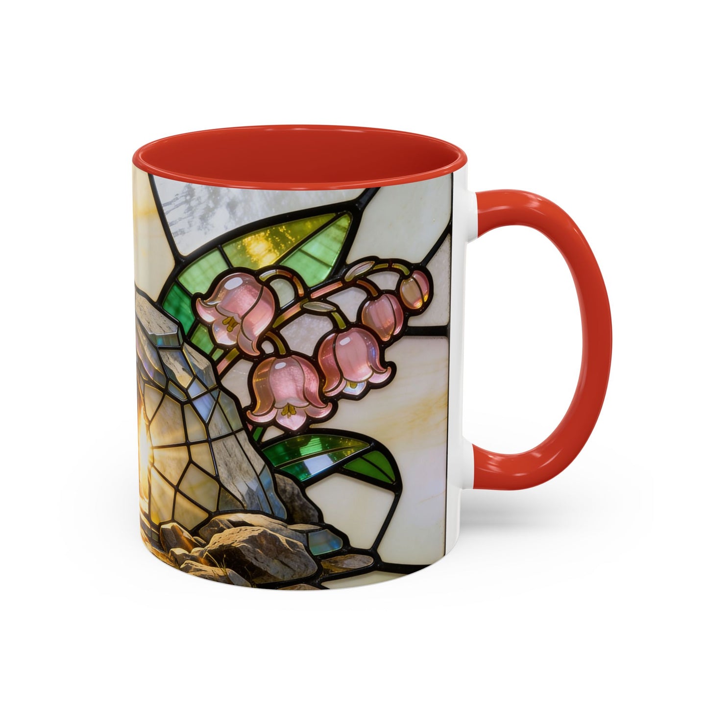 Stained Glass Garden Accent Mug – Floral Lily of the Valley Sunrise 11/15oz