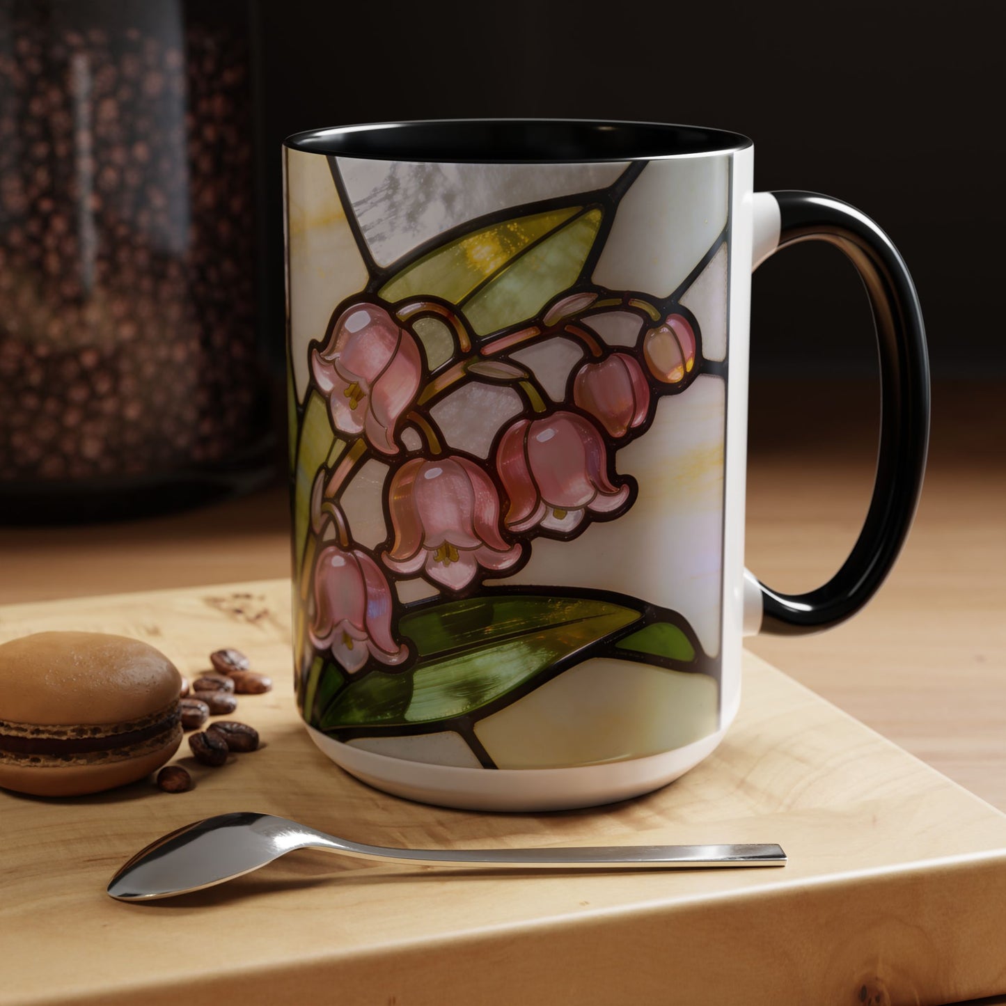 Stained Glass Lily of the Valley Accent Coffee Mug — Floral 11/15oz Gift