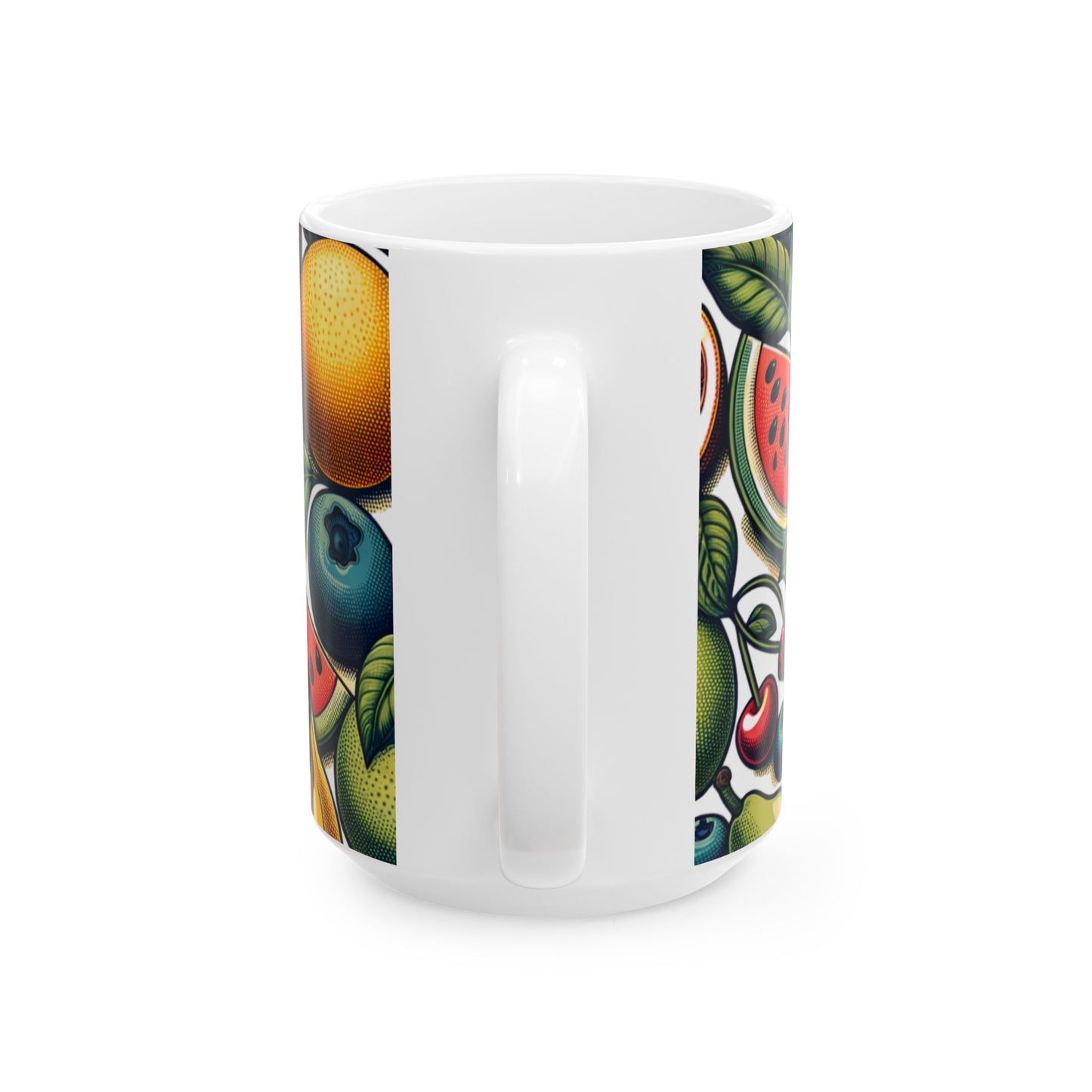Fruit Pattern Ceramic Mug — Colorful Citrus & Berries 11oz/15oz