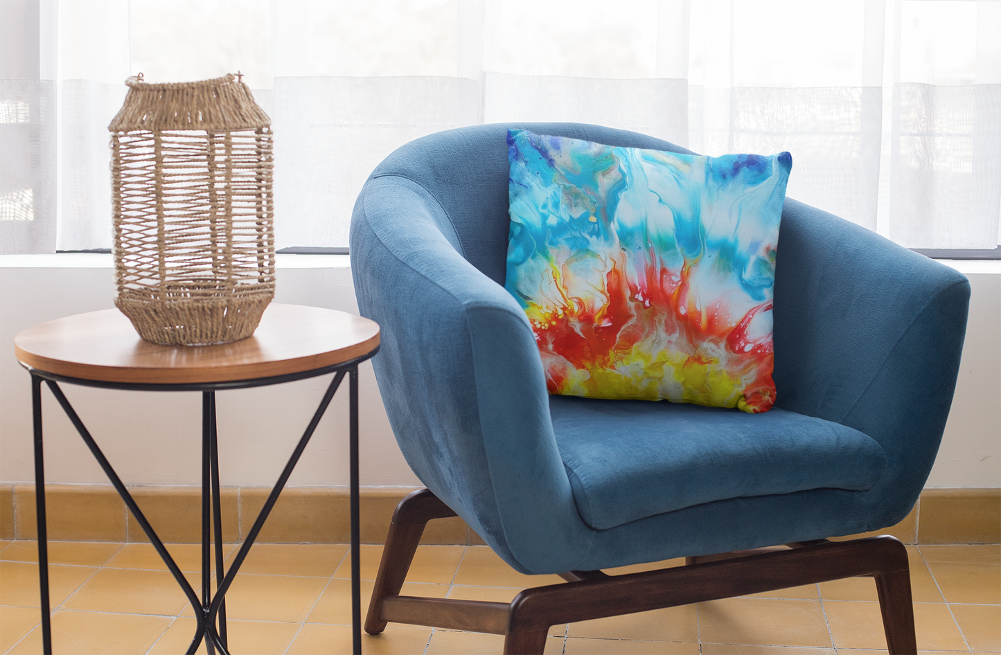 "Sunset" acrylic pour painting  - Spun Polyester Square Pillow