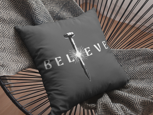 "Believe" Christian design  - Spun Polyester Square Pillow