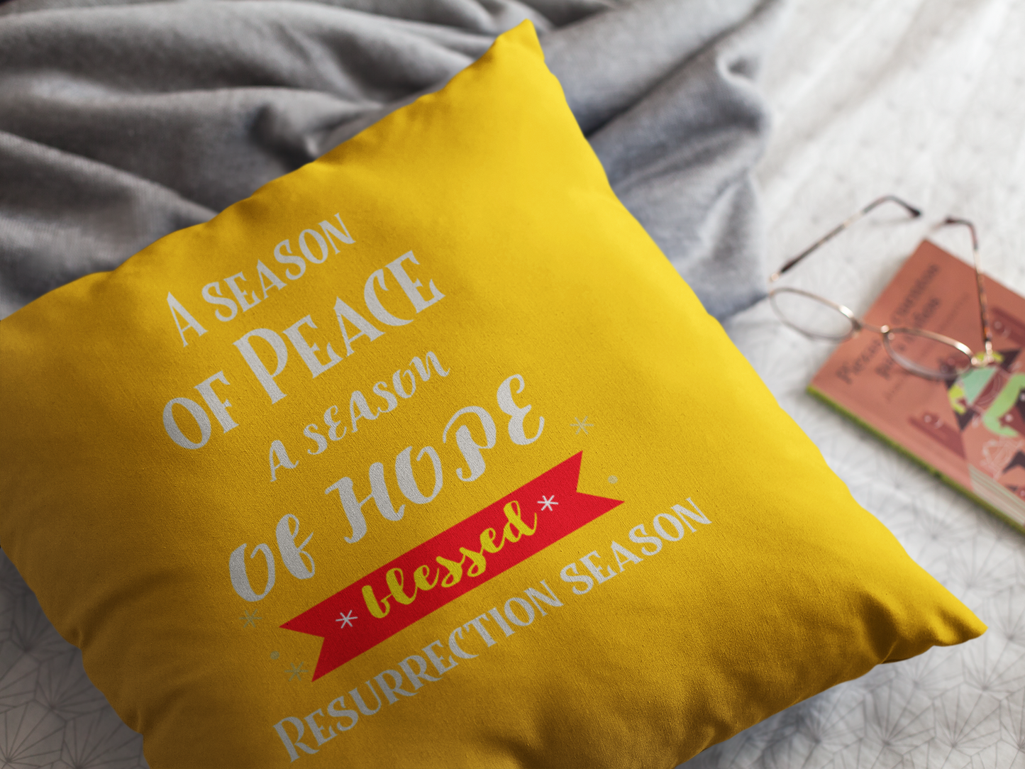 "A season of Peace a season of Hope blessed Resurrection season" Christian design  - Spun Polyester Square Pillow
